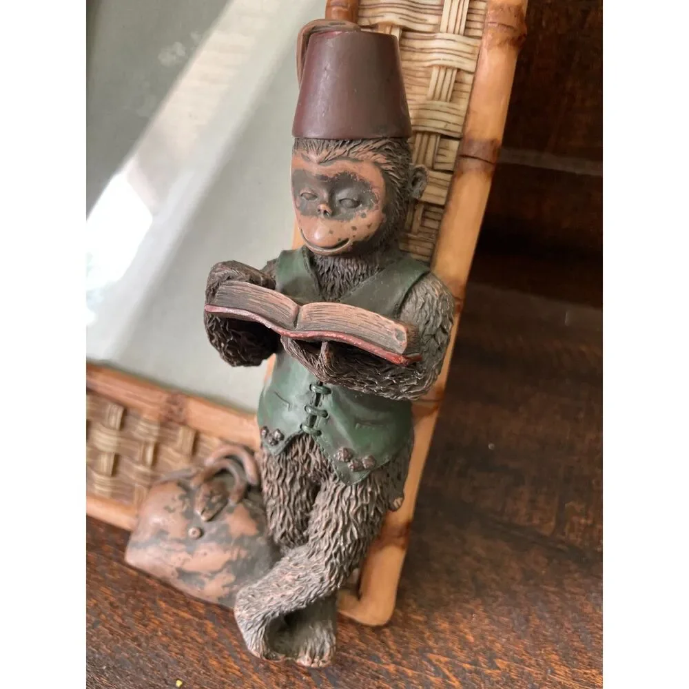 Vintage Monkey Bamboo Picture Frame | 4x5  | Wicker Rattan | Whimsical Safari